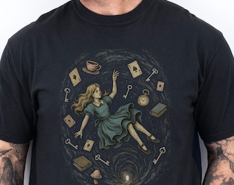 Down The Rabbit Hole Shirt, Fantasy Fairytale Tee, Vintage Alice, Cards & Rabbit Hole Art, Bookish, Gothic Aesthetic Shirt, Whimsical Top