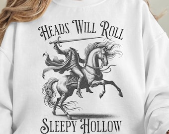 Sleepy Hollow-tröja, skräckfilm, huvuden kommer att rulla, Halloweenpumpa-t-shirt, Dark Academia, kuslig säsong, huvudlös ryttare-tröja
