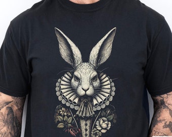 The White Rabbit Halloween Tshirt, Alice In Wonderland, Follow The White Rabbit Scary Horror Movie Fan, Mad Hatter Tea Party Spooky Shirt