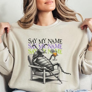Beetle Juice Say My Name Halloween T-Shirt, Beetle Sweater, Horror Movie Shirt, Spooky Season Bug Sweater, Funny Meme, Whimsigoth Sweatshirt