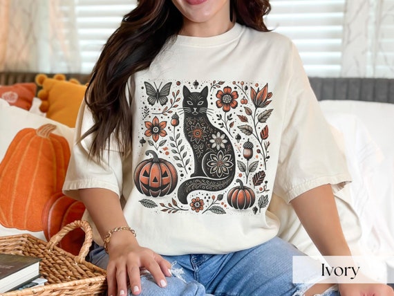 Halloween Black Cat Tshirt, Fall Pumpkin Shirt, Spooky Season, Cat Halloween Shirt, Ghost Cat, Autumn Shirt, Halloween Party, Cat Lover Gift