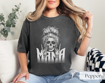 Skeleton Mama Shirt, Skull Mom Shirt, Spooky Mama Shirt, Rock and Roll, Halloween Tshirt, Gothic Clothing, Halloween Costumes, Skull Shirt