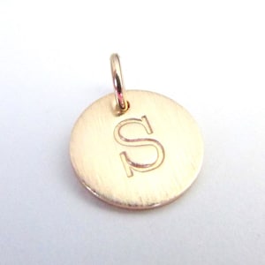 Gold Letter Charm | Half Inch Hand Stamped Initial Pendant | Uppercase | Lowercase | 14K Gold Filled Custom Jewelry E. Ria Designs