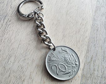 1980 South Africa Coin Keychain, 20 Cent, Birthday Gift, Gift Boxed, Handcrafted in USA by E. Ria Designs
