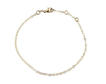 Gold Charm Bracelet, 14K Gold Filled, Yellow Gold Chain Bracelet, Lobster Clasp, 6", 6.5", 7", 7.5", Adjustable Lengths