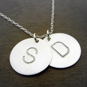 Two Letter Silver Initial Necklace, Sterling Silver Charms, Hand Stamped Personalized, Custom Sterling Silver Necklace DOT DUO E Ria Designs