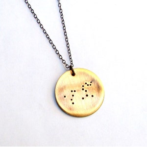 Leo Constellation Necklace, Zodiac Sign Charm, Bronze, Brass, Hand Stamped, Rugged Brushed Pendant