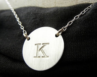 Initial Necklace, Two Linked Chain Hand Stamped Personalized Letter Necklace, Custom - KIERSTEN Sterling Silver