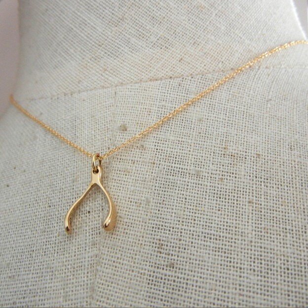 WISHBONE Necklace Gold Wishbone Bronze Charm Necklace | Etsy