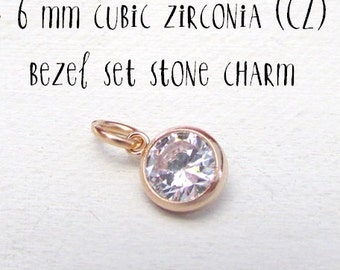 Rose Gold CZ Charm | Bezel Set 14K Rose Gold Filled Cubic Zirconia Pendant | Eriadesigns