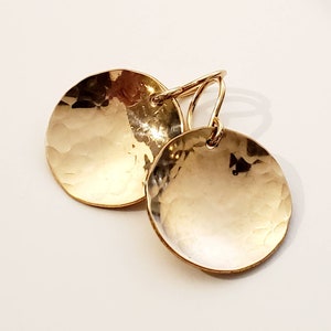 14K Gold Filled Hammered Gold Coin Earrings, Cupped Everyday Gold Jewelry, Handmade in USA by E. Ria Designs