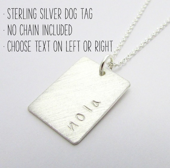 Sterling Silver Dog Tag, No Chain, Rectangle Name Pendant, Silver