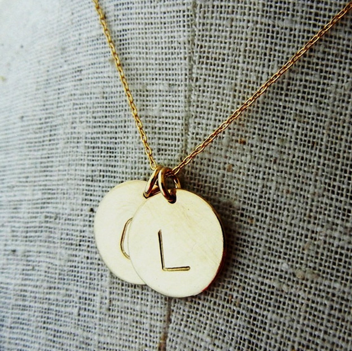 Two Charm Gold Letter Necklace Gold Initial Necklace Etsy