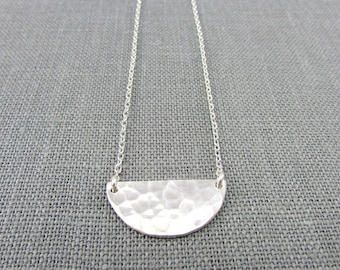 Silver Half Moon Necklace | Hammered Half Circle Necklace | Sterling Silver Festoon Pendant | Geometric Handcrafted 925 Jewelry Eriadesigns
