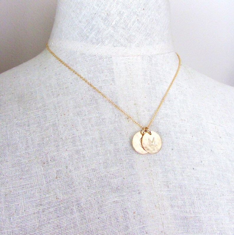 Hammered Gold Initial Necklace 1, 2, or 3 14K Gold Filled Charm Jewelry Hand Stamped Engraved Gold Letters by E. Ria Designs image 3