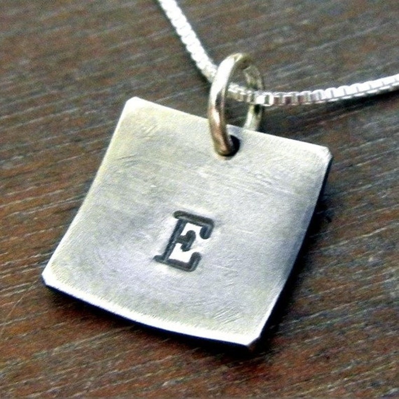 Initial Charm Necklace Square Initial Charm Rustic Vintage Jewelry Oxidized Sterling Silver Letter Necklace Eriadesigns image 2