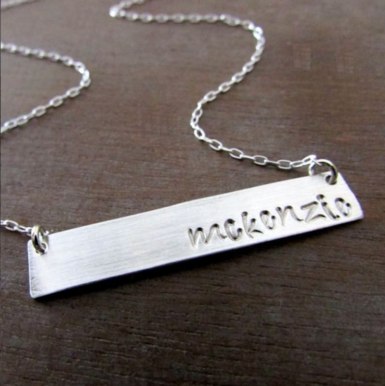 Silver Letter Initial Necklace KATIE E Ria Designs Personalized Sterling Silver Silver Bar Necklace Name Necklace Silver Bar Necklace