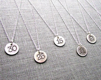 Silver Number Necklace | Jersey Number Silver Charm | Rustic Charm Necklace | Vintage Style Hand Stamped Jewelry by E. Ria Designs