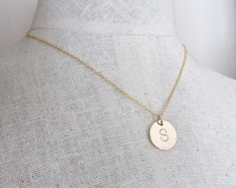 Hammered Gold Initial Necklace | 1, 2, or 3 14K Gold Filled Charm Jewelry | Hand Stamped Engraved Gold Letters by E. Ria Designs