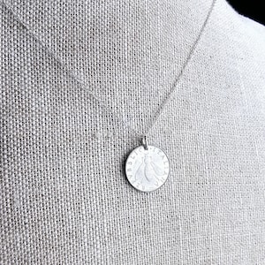Italy Honey Bee Coin Necklace, 2 Lire, Olive Branch .925 Sterling Silver Cable Chain, Light Aluminum, Handcrafted in USA E. Ria Designs