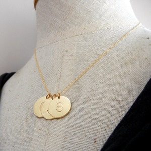 Gold Initial Necklace, Gold Letter Charm Jewelry, DOT Hand Stamped (Engraved) by E. Ria Designs