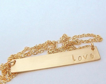 Gold Bar Necklace, Name Necklace, Personalized Gold Jewelry, Gold Letter Initial Pendant by E. Ria Designs