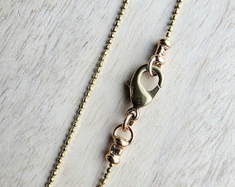 Handmade Solid Brass Diamond Cut 1 mm Ball Chain Necklace, Lobster Claw Clasp, E. Ria Designs