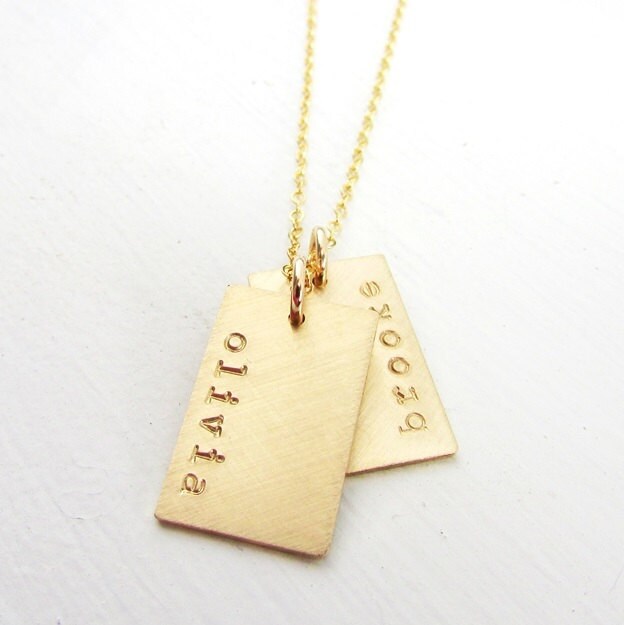 Gold Dog Tag Necklace Custom Name Charm 