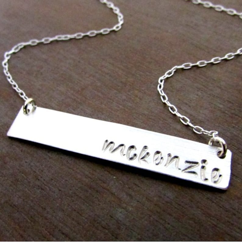 Silver Bar Necklace, Name Necklace, Silver Bar Necklace, Personalized Sterling Silver, Silver Letter Initial Necklace KATIE E Ria Designs image 1