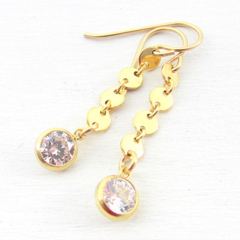 CZ Drop Gold Earrings Fake Diamond Earrings in Gold Gold Etsy