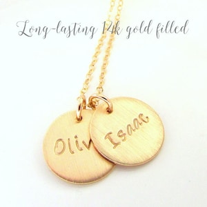 Gold Name Charm Necklace | Personalized Mothers Necklace | Custom Gold Charms | Hand Stamped by Eriadesigns