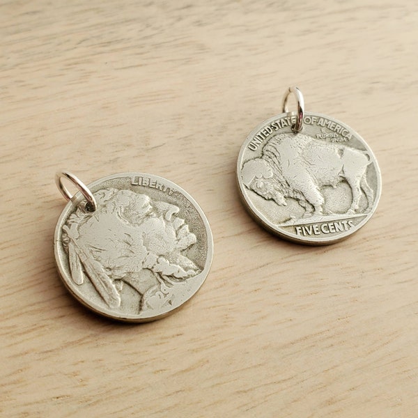 Vintage U.S. Buffalo Nickel Charm for Necklace or Bracelet, Indian (Native American) Head, Antique United States Coin, E. Ria Designs