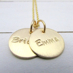 Two Gold Name Charm Necklace, Personalized Pendants, 14K Gold Filled, Handcrafted Custom Jewelry Made in USA by E. Ria Designs