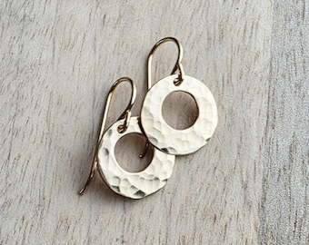 Hammered Gold Earrings Handmade with 14K Gold Filled Ear Wires Made in USA Gift Boxed E. Ria Designs