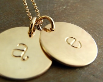Double Gold Initial Necklace, Two Half-Inch Letter Charms, 14K Gold Filled, Personalized Letter Charms, Custom Initial Jewelry, Eriadesigns