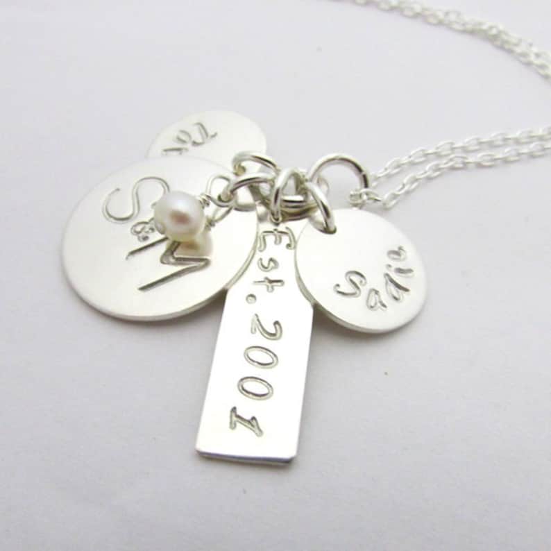 Sterling Silver Hand Stamped Name Charms Ria Designs E Custom Family Necklace New Baby Gift Couples Jewelry