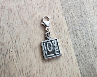 925 Sterling Silver Love Charm, Reversible, Square, Pendant