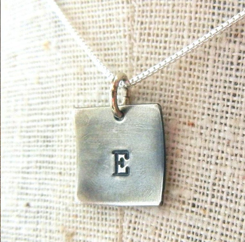 Initial Charm Necklace Square Initial Charm Rustic Vintage Jewelry Oxidized Sterling Silver Letter Necklace Eriadesigns image 3