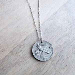 Antique Italy Coin Necklace, Italia 20 Centesimi, Victory in Flight, Sterling Silver Chain, 1910, 1914, 1920, 1921, 1922, Handmade in USA