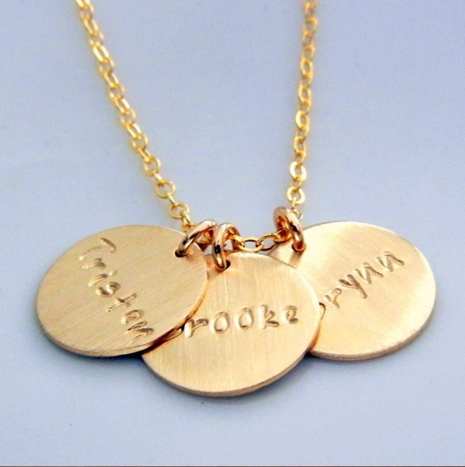 Three Charm Name Necklace Custom Gold Pendants 14K GF Etsy