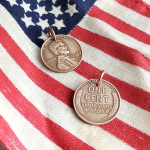 Lucky Wheat Penny Charm, USA Vintage Coin, Made in America, Handcrafted by E. Ria Designs, Choose Your Year, Gift Boxed, Handmade. Patriotic