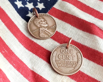 Lucky Wheat Penny Charm, USA Vintage Coin, Made in America, Handcrafted by E. Ria Designs, Choose Your Year, Gift Boxed, Handmade. Patriotic
