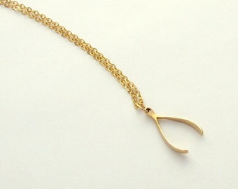 Wishbone Necklace | Gold Bronze Wish Bone Charm | 14K Gold Filled Chain | Lucky Charm by Eriadesigns