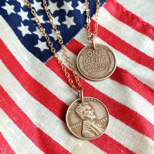 Lucky Wheat Penny Necklace, USA Vintage Coin, Made in America, Handcrafted by E. Ria Designs, Choose Your Year, Gift Boxed, Handmade