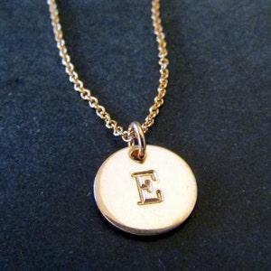 Gold Initial Necklace, Letter Charm, Little 14k Gold Filled Pendant | Hand Stamped Personalized Jewelry, by E. Ria Designs
