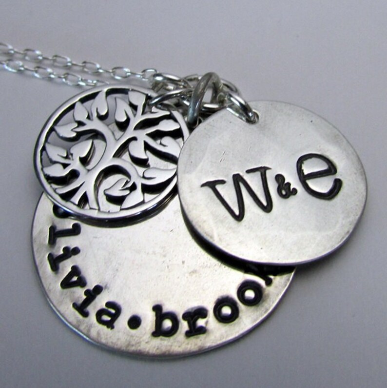 Vintage Style Family Charm Necklace, Silver Family Tree Personal Vintage Style Family Charm Necklace, Silver Family Tree Personal