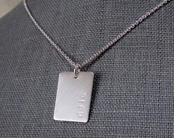 Silver Bar Rectangle Necklace | Custom Personalized Silver Necklace | .925 SS | Silver Dog Tag | Engraved | Brushed Sterling Silver Charm