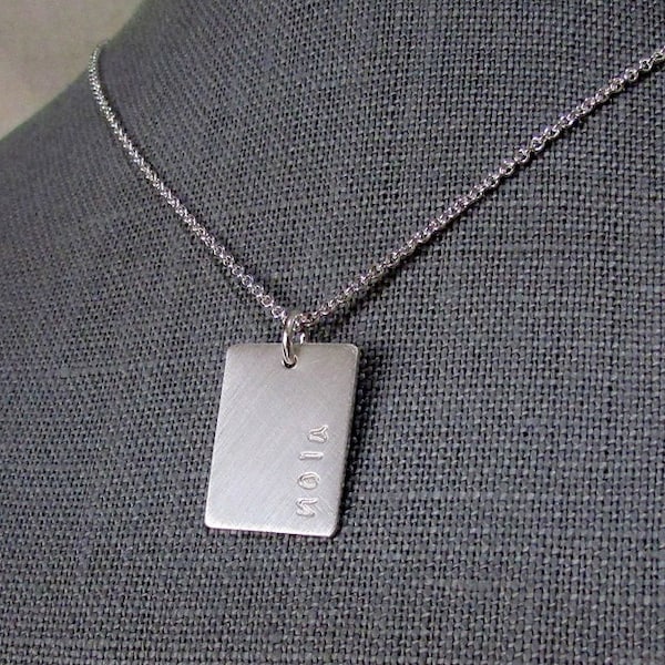 Silver Bar Rectangle Necklace | Custom Personalized Silver Necklace | .925 SS | Silver Dog Tag | Engraved | Brushed Sterling Silver Charm