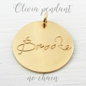 Hand Stamped Cursive Name Charm, 14K Gold Filled, Custom Made Pendant, Mother&#39;s Name Charm, Personalized Artisan Jewelry by E. Ria Designs