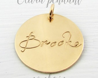 Hand Stamped Cursive Name Charm, 14K Gold Filled, Custom Made Pendant, Mother's Name Charm, Personalized Artisan Jewelry by E. Ria Designs